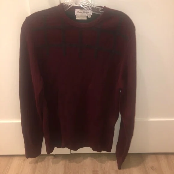 Salvatore Ferragamo Signature Bordeaux /gray wool blend knit sweatshirt M